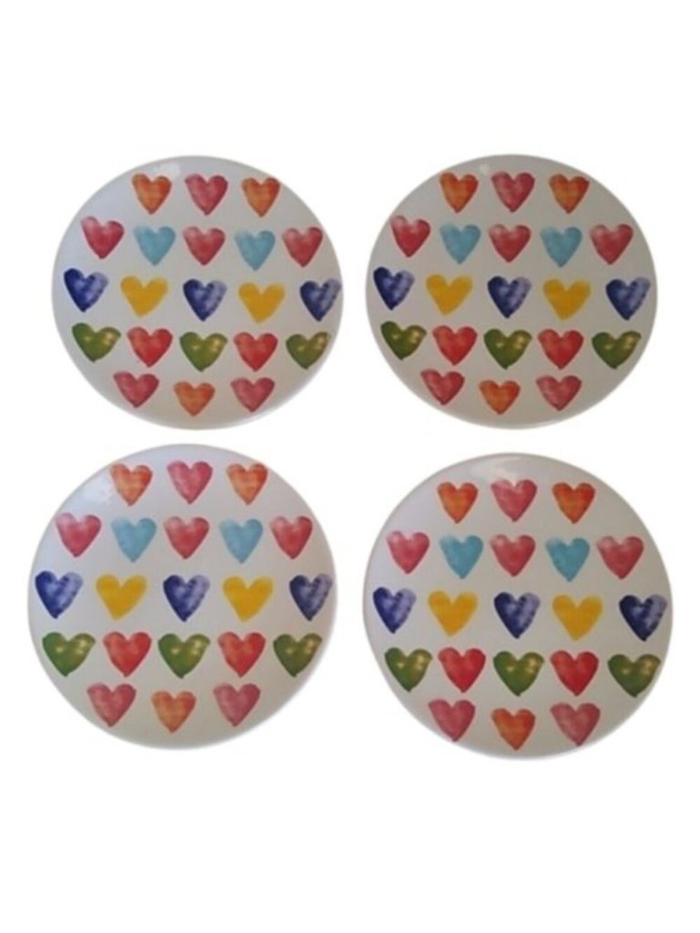Maxcera Colorful Hearts Valentine's Day Appetizer Snack Tea Plates, set of 4